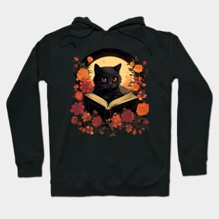 Floral Black Cat And Book Catshirt Hoodie